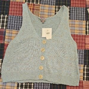 J.Jill Women's Blue Knit Linen Cotton Button-Up Sweater Vest Womens XL